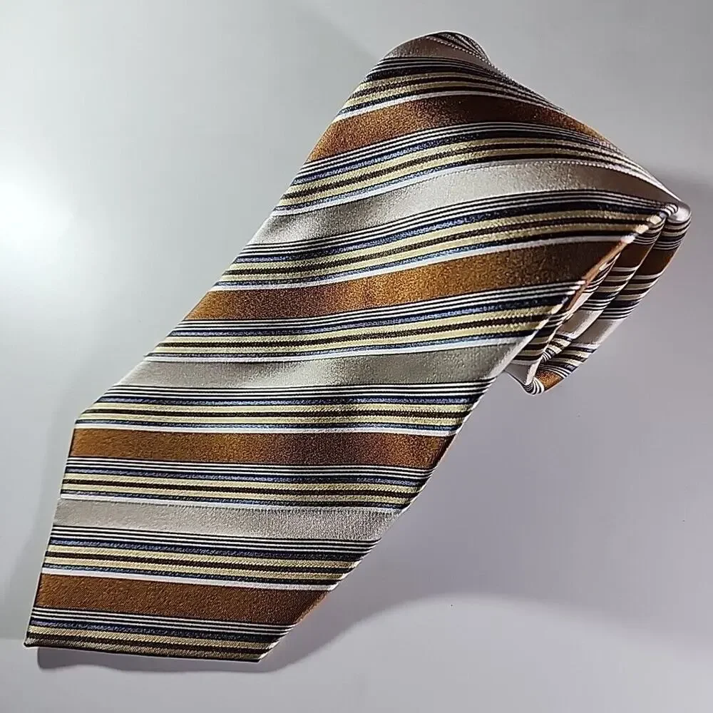 Geoffery Beene Gold-Blue-Yellow Stripes Silk Tie Necktie - Like New